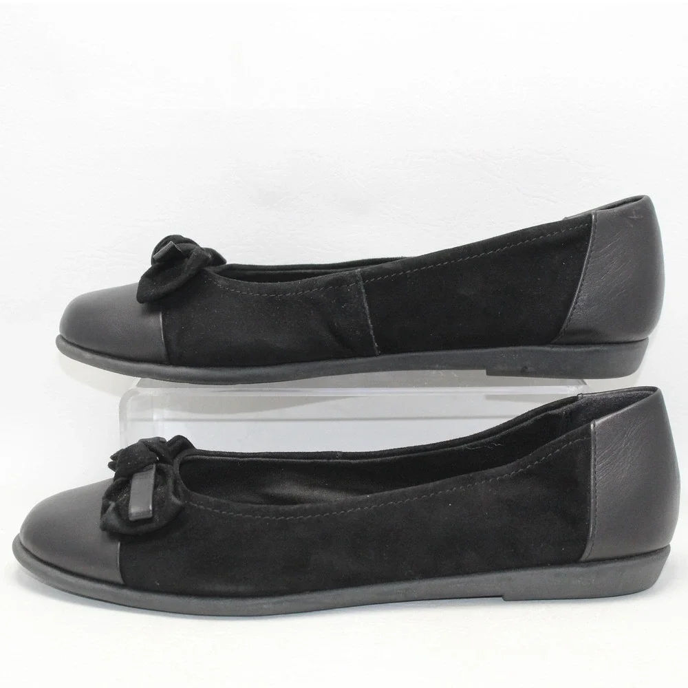 Clarks Candra Light Black Suede Leather Bow‎ Ballet Flats Womens 9W 26104706